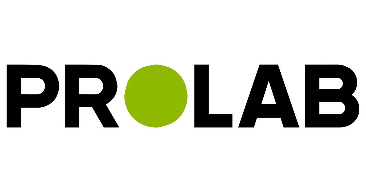 PROLAB wordmark in black with a lime-green circular accent